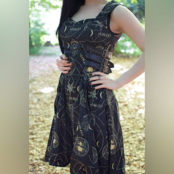 Spin Doctor Hell Bunny Y2K Pentagram Constellations Gothic Black Mini Dress S - Picture 2 of 15